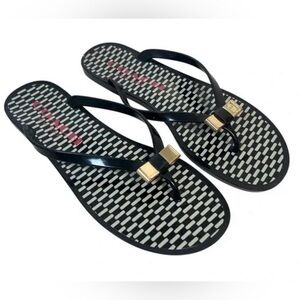 Coach Landon Black Flip Flops Thong Sandals with Gold Detail Size 7B NWOT